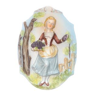 Vintage 3-D Japan Victorian Bisque Wall Plaque - Unique Decorative Collectible